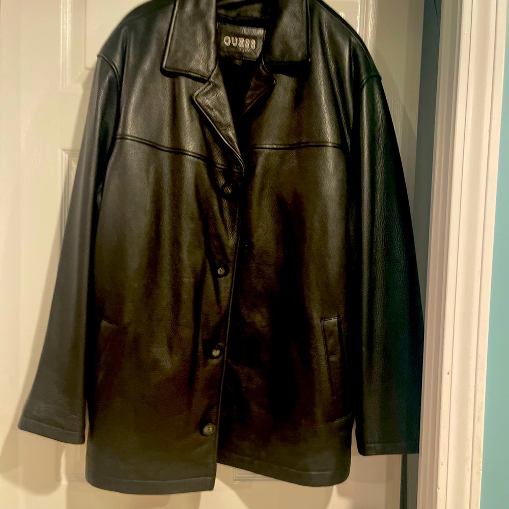 Mens Guess Leather Coat XL